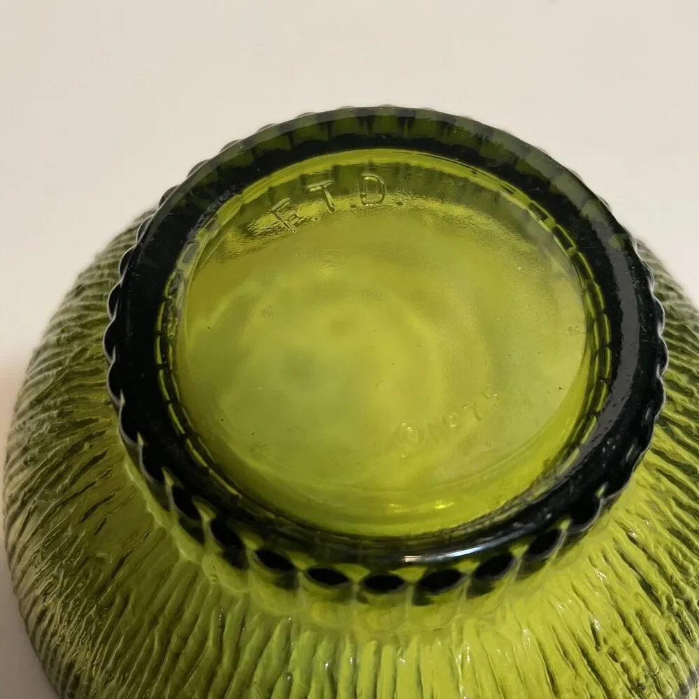 FTD Avocado Green Pressed Glass Florist 6.75